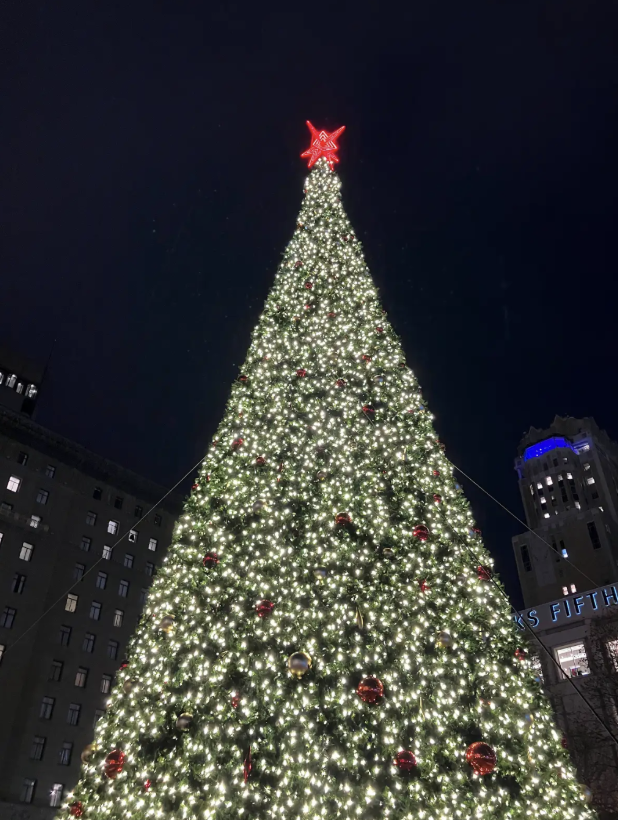 Union Square’s beautiful Christmas tree bringing festive cheer and brightness during the holiday season.